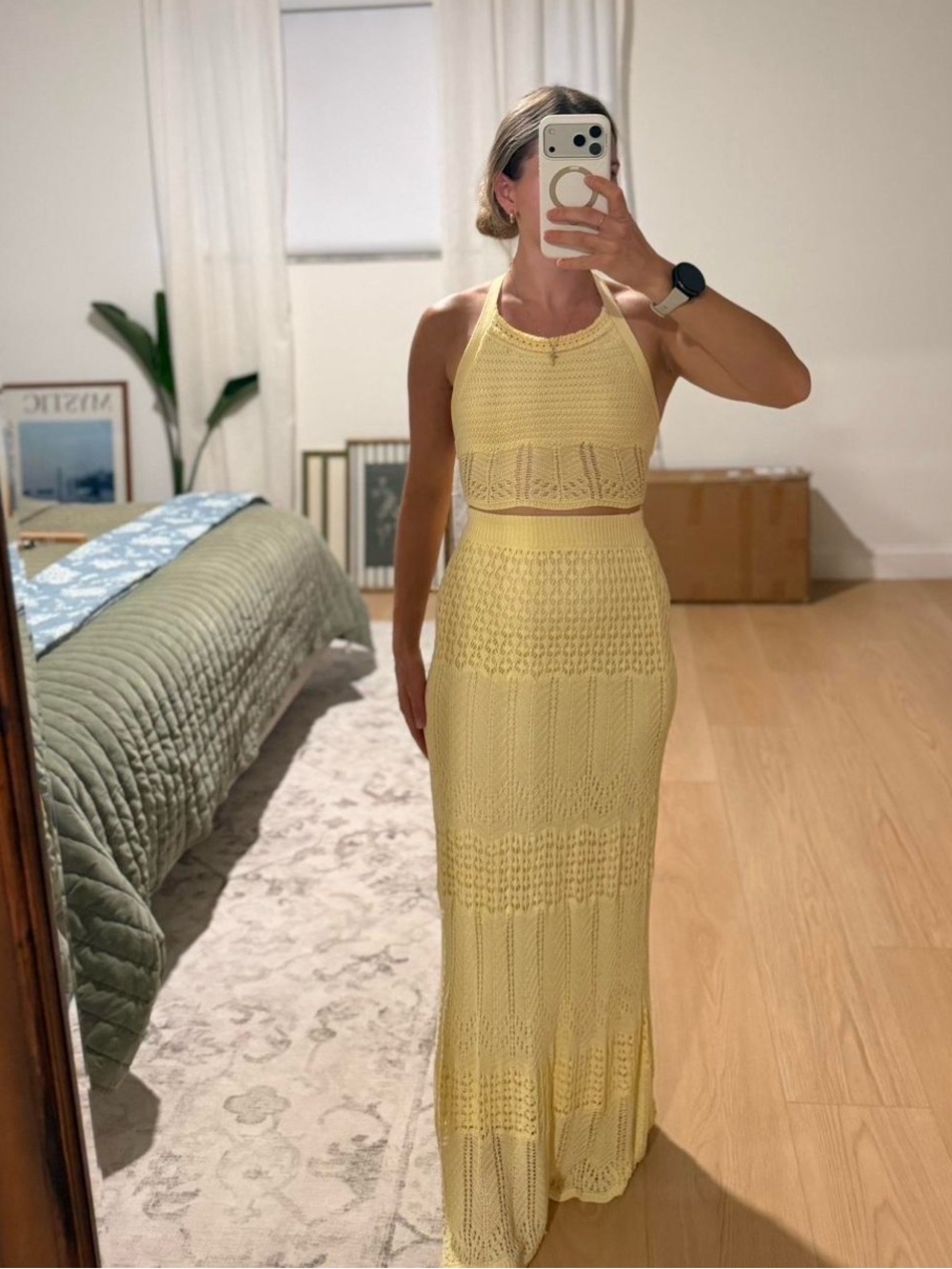 Princess Polly Yellow Crochet Halter Crop Top & Maxi Skirt Set